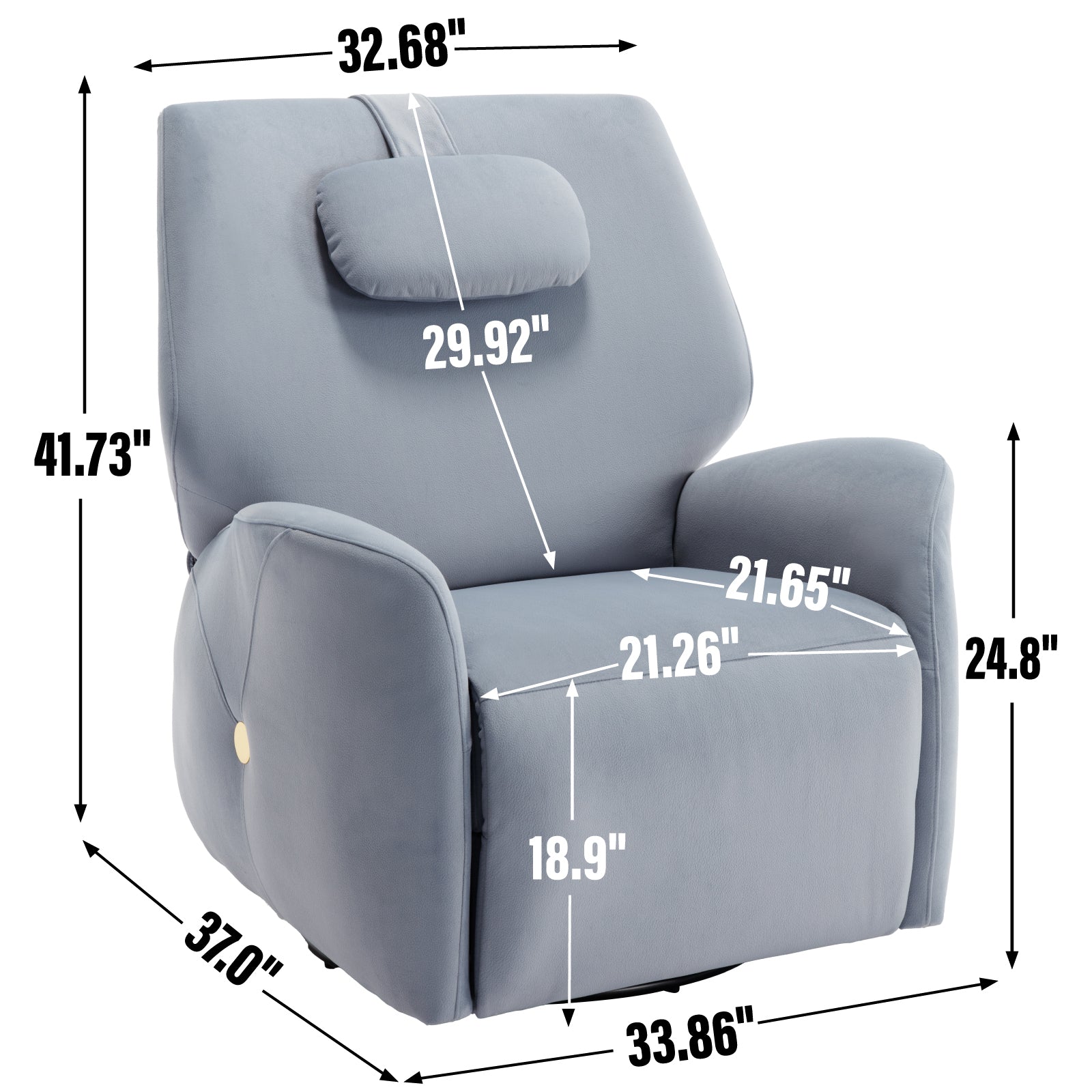 Blue Swivel And Rocker Power Recliner Chair With Lumbar And Neck Support Pillow, Max Swivel Degree 270 , Heavy Duty Motion Mechanism With Usb And Type C Ports Blue Polyester Power Push Button Metal Primary Living Space Medium Firm Tight Back Heavy Duty