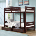 Espresso Twin Twin Bunk Bed With Ladder Espresso Bedroom Contemporary Wood