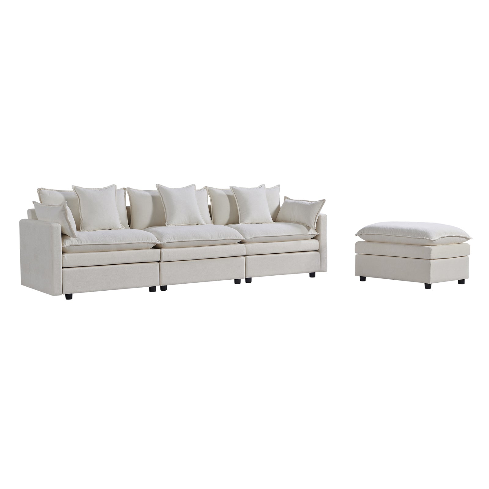 108.66"Modern Chenille L Shaped Sectional Sofa With Convertible Chaise, Comfy Cloud Couch Deep Sectional Sofa With Ottomans For Living Room White Wood Foam Chenille 3 Seat
