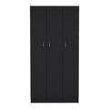 Ohio Armoire Wardrobe With 3 Doors, 2 Drawers, And 4 Tier Shelves Black Black Bedroom Particle Board