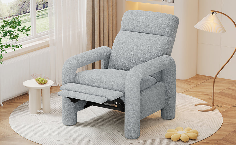 31.25" Push Back Recliner Armchair Upholstered Recliner Chair Single Sofa With Adjustable Backrest For Living Room, Light Grey Light Grey Teddy