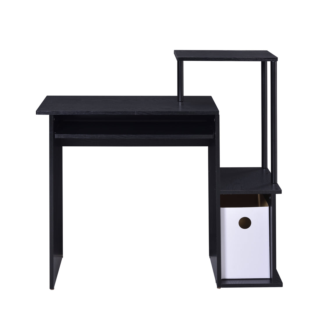 Black Computer Desk With Keyboard Tray And Open Shelving Black Keyboard Tray Office Rectangular Wood Metal