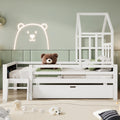 Twin Size House Bed With Ladder And Storage Drawers For Kid Bedroom,Solid Wood Platfrom Bedframe With 2 Blackboard Design, No Box Spring Needed, White Twin White Partice Board Mdf Pine Wood