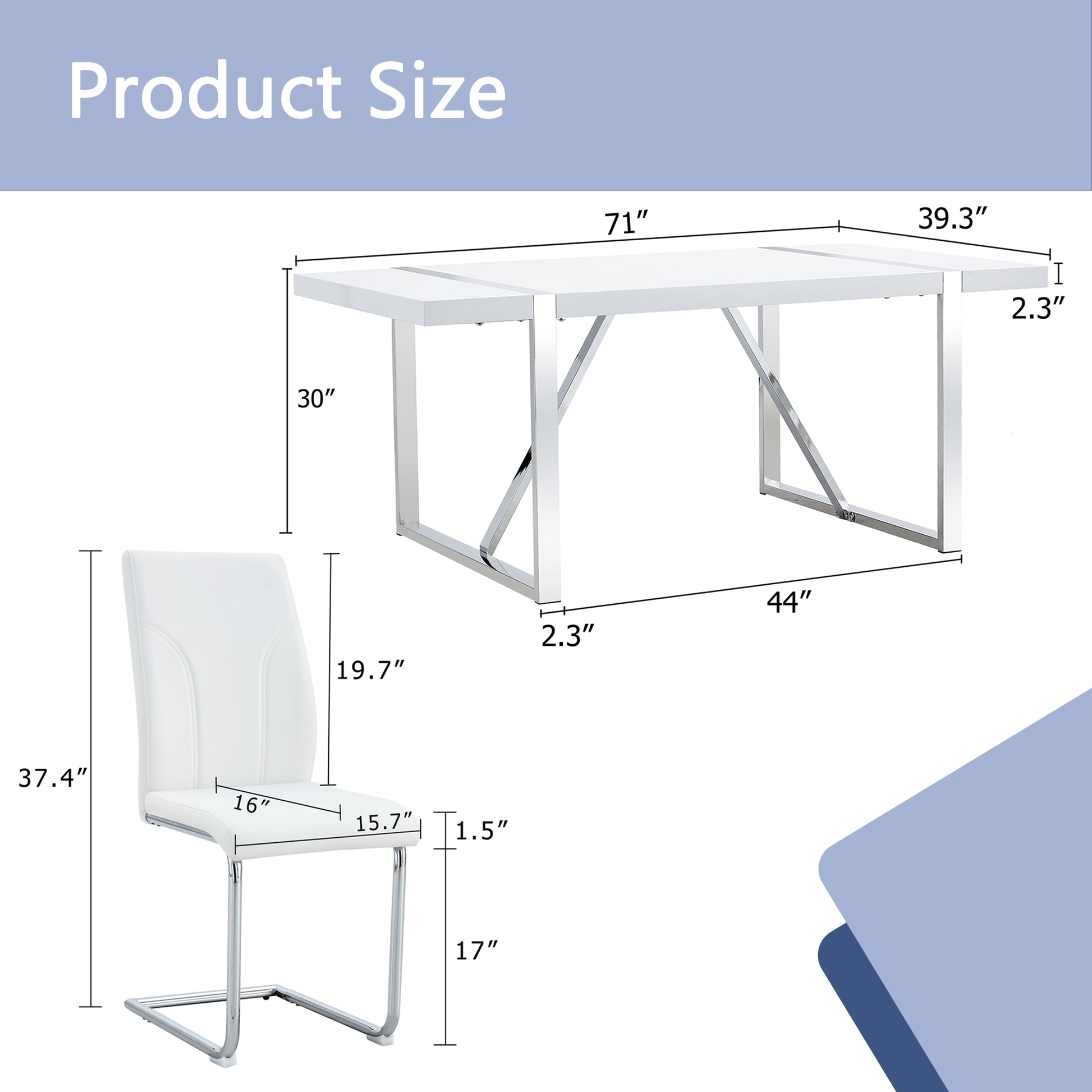 Table And Chair Set.71"X39.3" White Mdf Painting Dining Table Set With 8 White Pu Chairs.Showcasing A Modern And Stylish Look.Suitable For Dining Room.Mdf Painting,Iron Pipe Plating,Pu Chiairs.