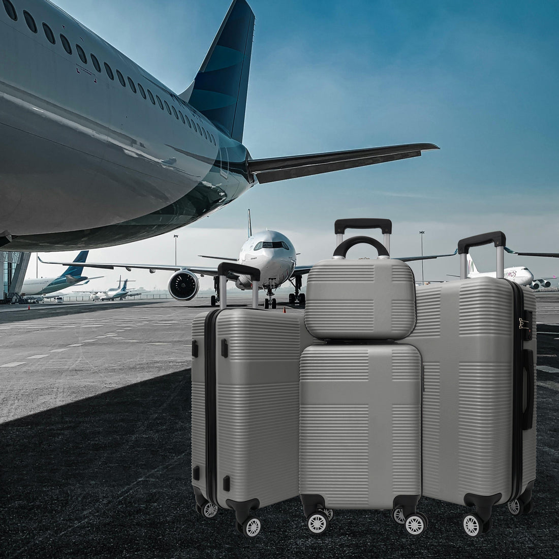 Luggage 4 Piece Set With Spinner Wheels, Hardshell Lightweight Suitcase With Tsa Lock,Checked Luggage,Silver Gray 12 20 24 28In Silver Grey Abs