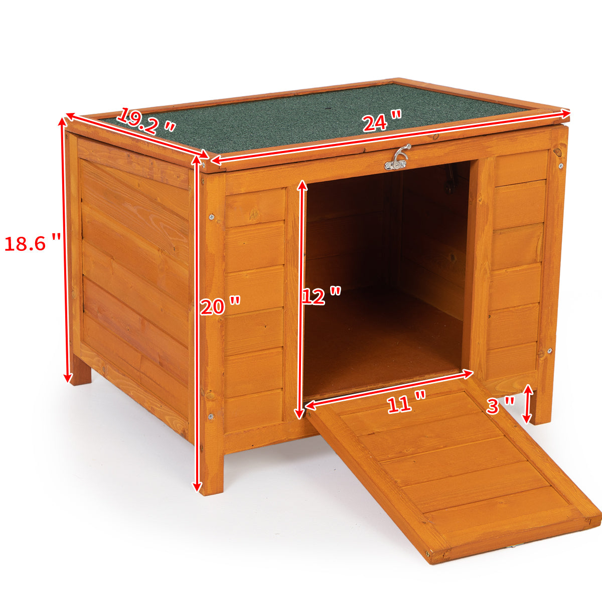 Small Wood Rabbit Hutch Bunny Cage, Raised Cat House With Ladder For Small Animals Orange Wood