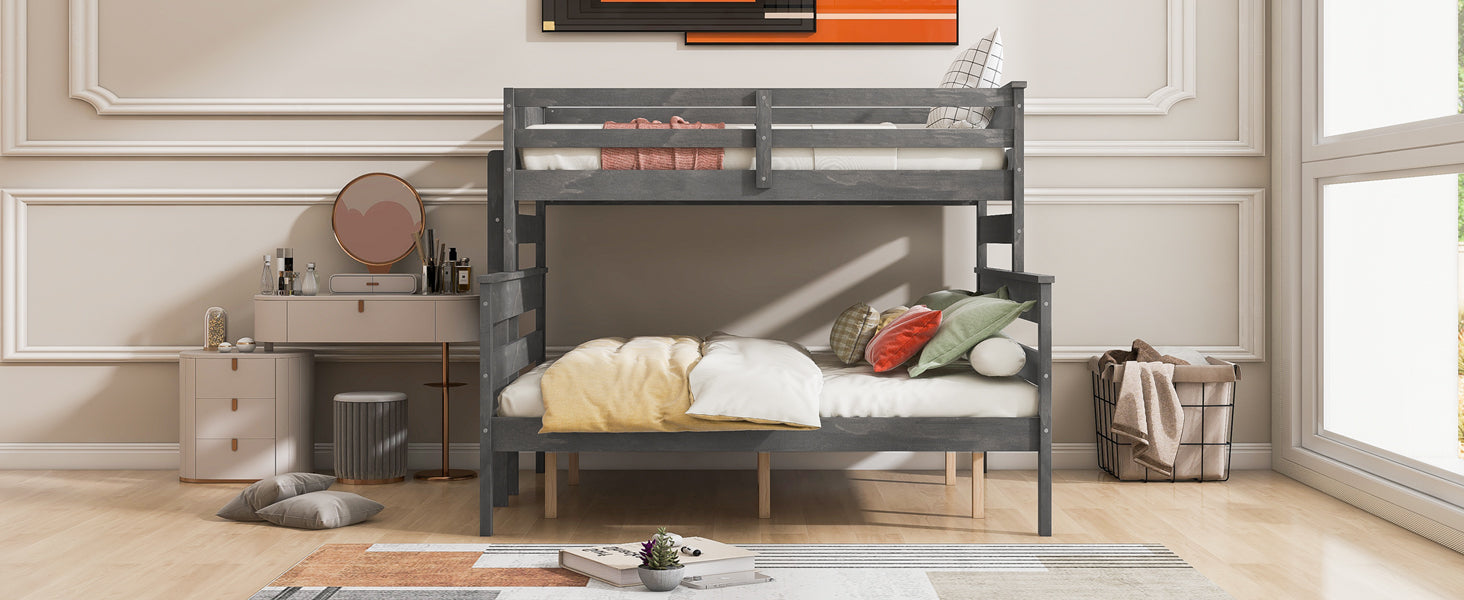 Wood Twin Xl Over Queen Bunk Bed With Ladder, Gray Twin Xl Box Spring Not Required Gray Wood Bedroom Bunk Solid Wood Mdf