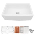 White Farmhouse Sink Workstation 33 Inch White Ceramic Single Bowl Farm Kitchen Sink White Ceramic