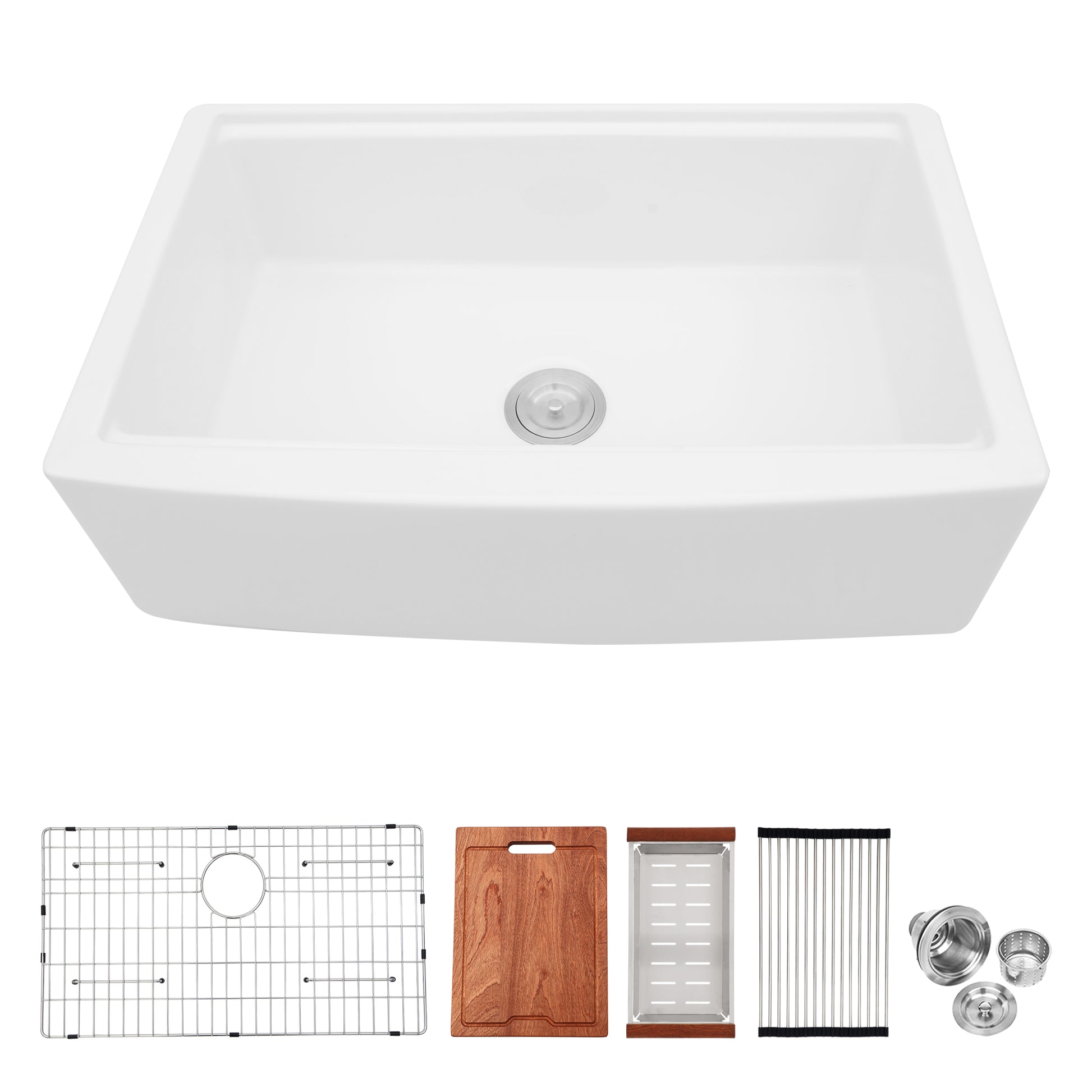 White Farmhouse Sink Workstation 33 Inch White Ceramic Single Bowl Farm Kitchen Sink White Ceramic