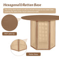 5 Piece Rattan Round Dining Table Set, Wood Table With Hexagonal Base And Upholstered Chairs For Dining Room, Kitchen,Indoor Use, White Beige Wood Dining Room Solid Wood Rubberwood Round Dining Table With Chair Wood Wood White Seats 4 Traditional Round