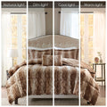 4Pc Faux Fur Comforter Set Queen Brown Polyester