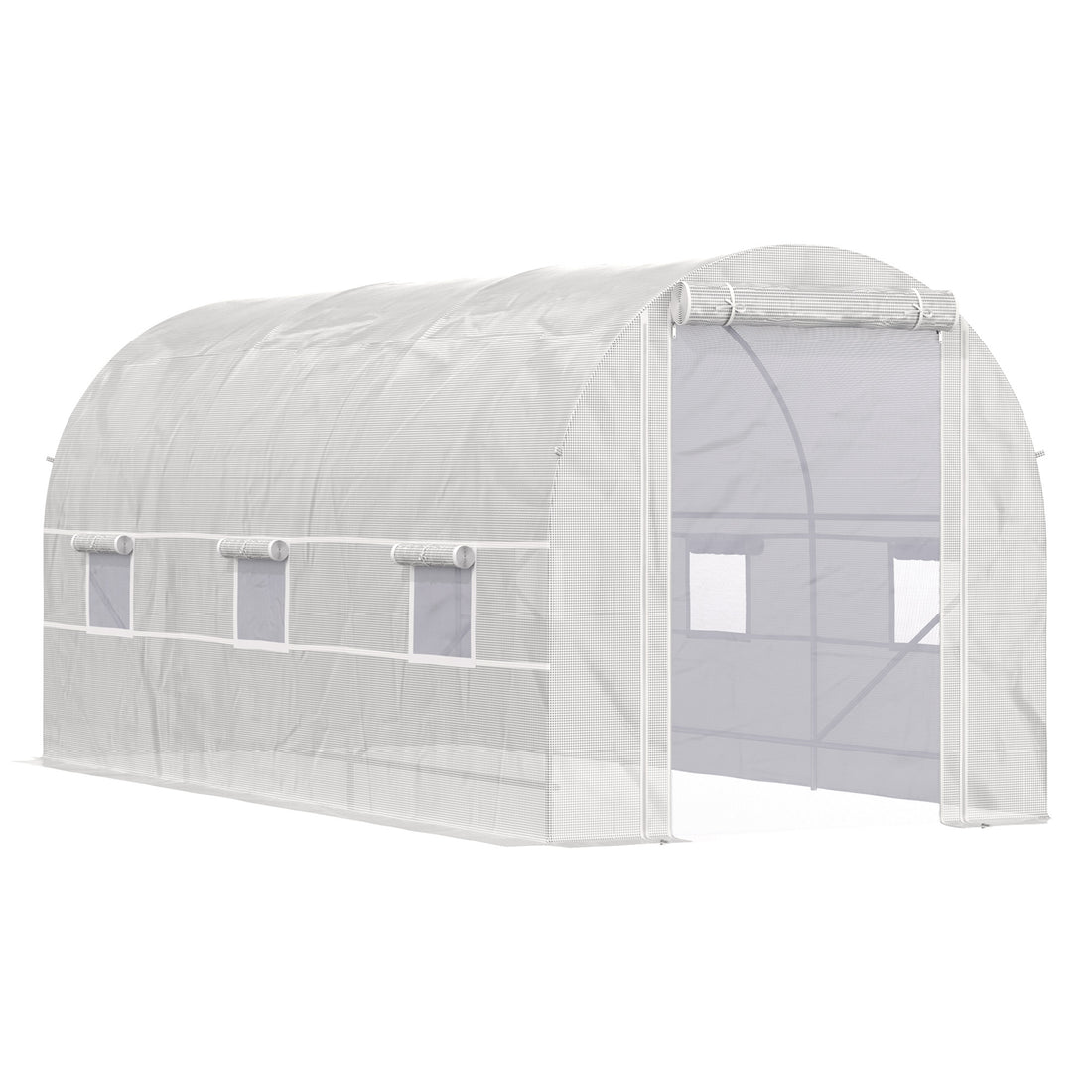 Outsunny 15' X 7' X 7' Walk In Tunnel Greenhouse, Large Garden Hot House Kit With 6 Roll Up Windows & Roll Up Door, Steel Frame, White White Steel