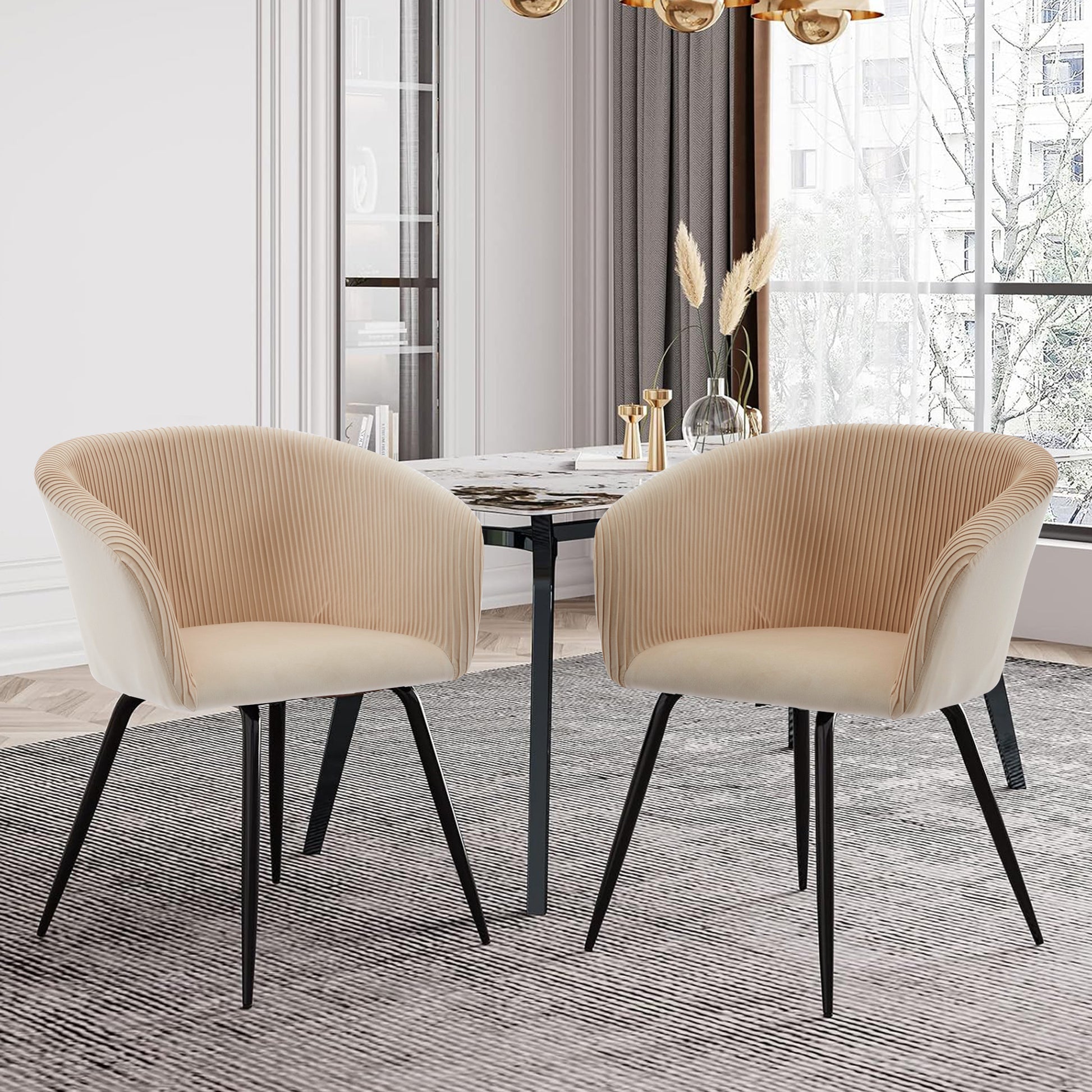 Ts Stripe Dinding Chair Creamy White Velvet