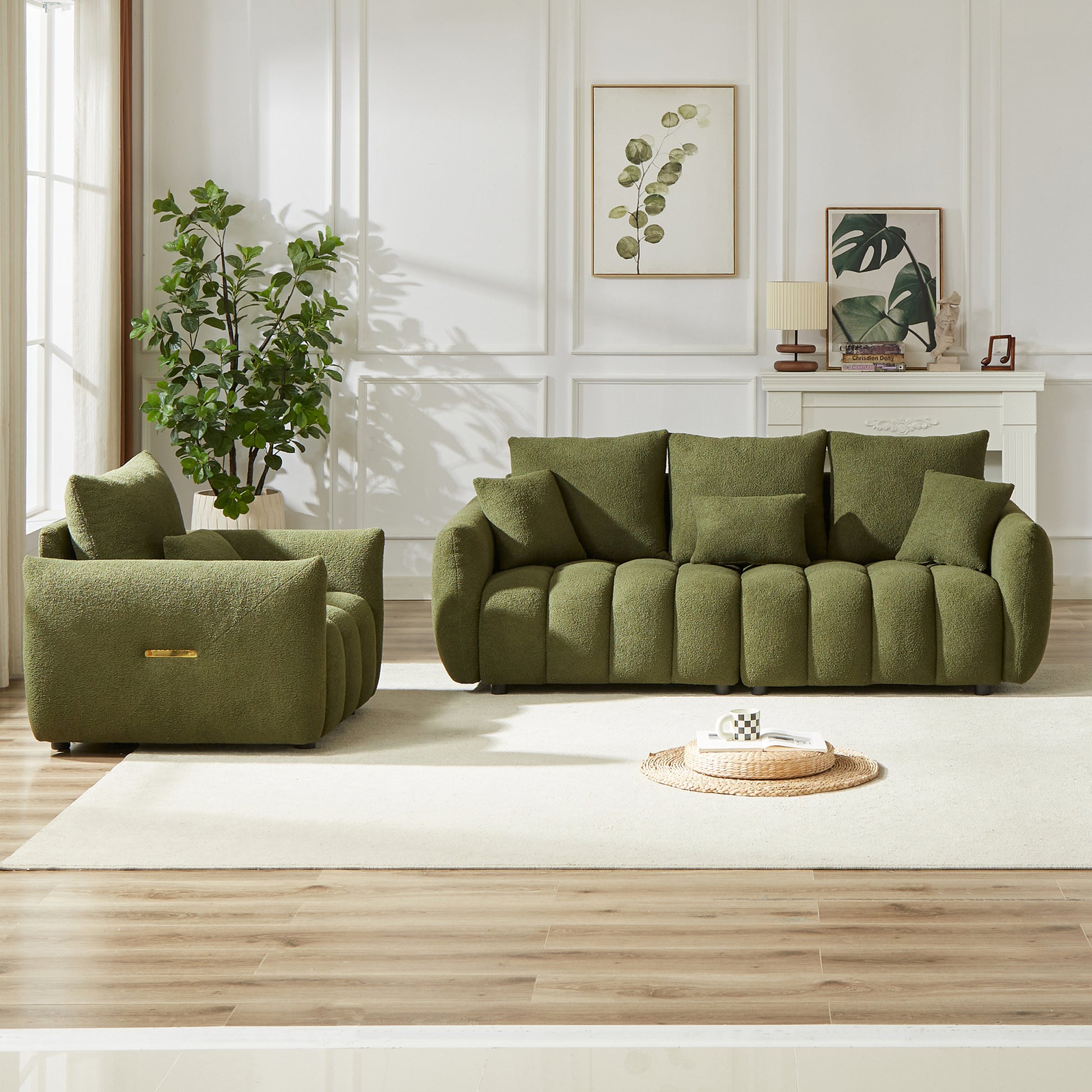 3 Seater 1 Seater Combo Sofa Modern Living Room Sofa, Teddy Sofa, Wooden Frame, 4 Cushions, Apartment Sofa Furniture Green Wood Primary Living Space Pine Foam Fabric 4 Seat