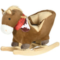 Qaba Baby Rocking Horse, Riding Horse, Plush Animal Rocker With Realistic Sound, Pedals For Ages 18 36 Months, Brown Brown Wood