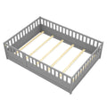 Full Size Floor Bed, Integral Construction With Super High Security Barrier, Door, Children'S Floor Bed Frame, Montessori Wooden Children'S Floor Bed, Support Slat Grey Box Spring Required Full Grey