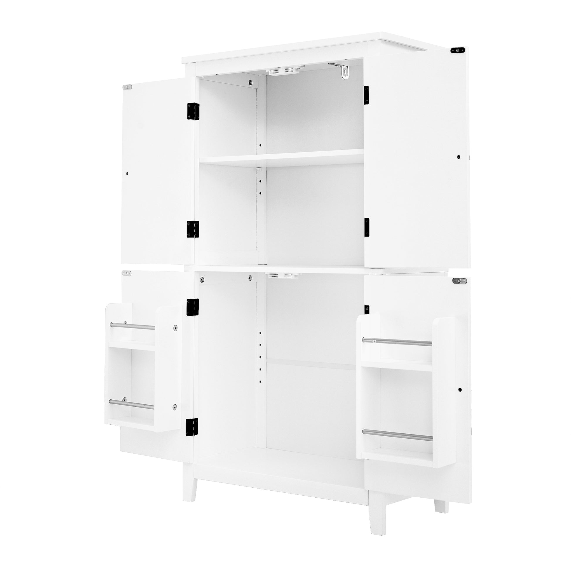 Elegant Bathroom Floor Storage Cabinet, Bathroom Storage Unit, Freestanding Cabinet With 4 Doors, Adjustable Shelves, Adaptable Shelves, White White Mdf