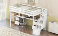 Twin Size Loft Bed Frame With Built In Desk And Double Storage Drawers,White Twin White Solid Wood Mdf