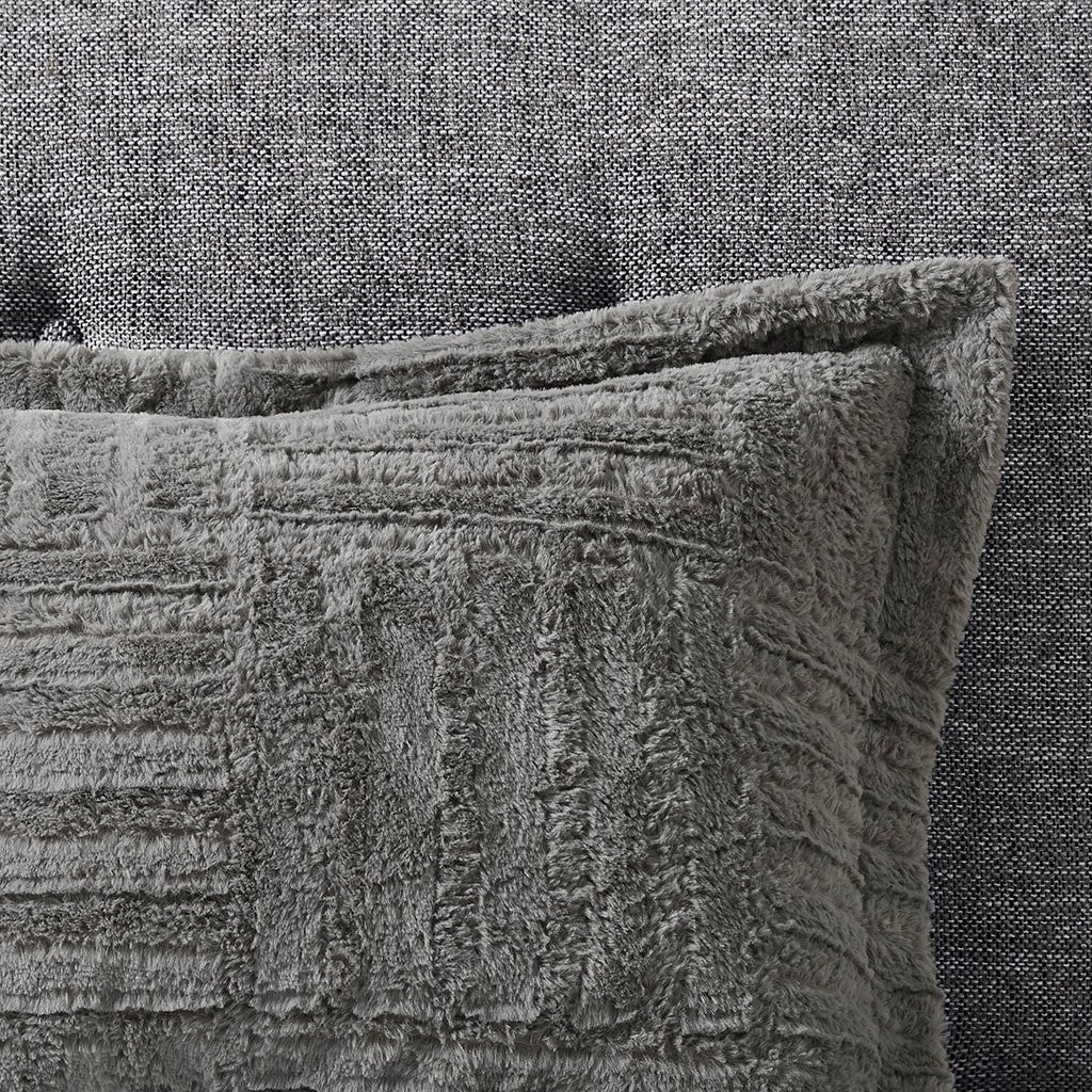 Fur Down Alternative Comforter Mini Set Queen Grey Faux Fur