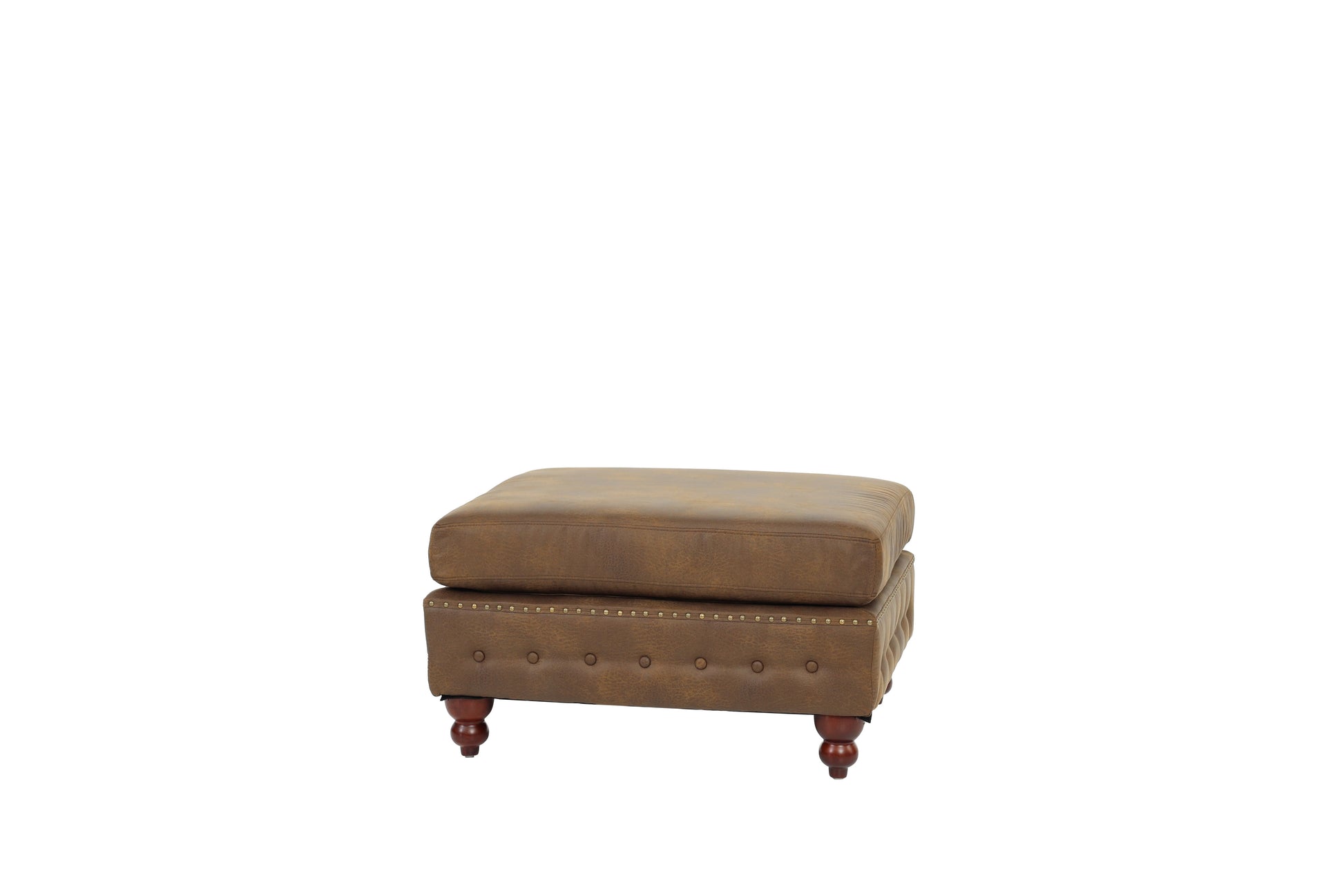 1Pc Cocktail Ottoman Dark Coffee Tufted Wooden Legs Living Room Furniture Dark Coffee Faux Leather Wood Primary Living Space Solid Contemporary,Luxury,Traditional Rubberwood Rectangle Nailhead Trim