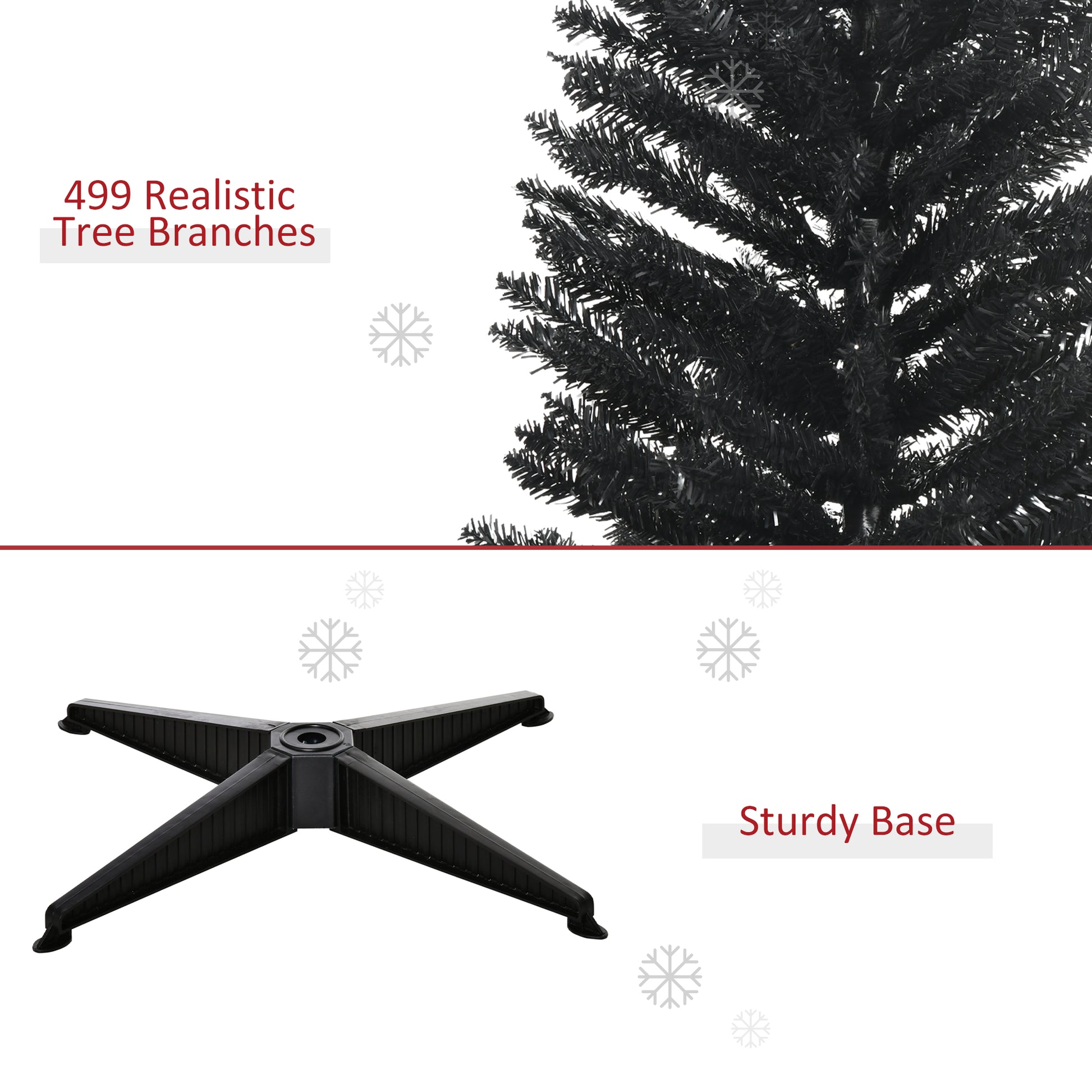 Homcom 7' Artificial Pencil Christmas Tree, Slim Xmas Tree With 499 Realistic Branch Tips And Plastic Stand, Black Black Plastic