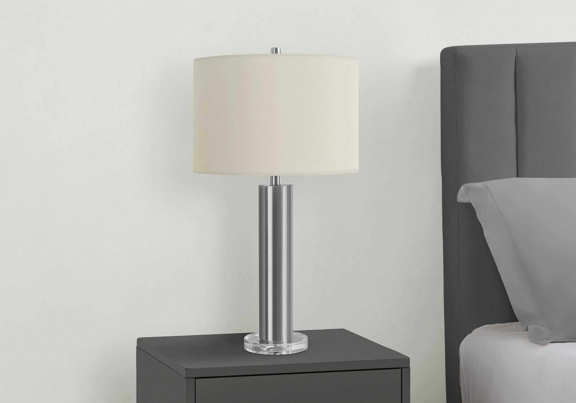 Lighting, 28"H, Table Lamp, Nickel Metal, Ivory Cream Shade, Contemporary Silver Acrylic