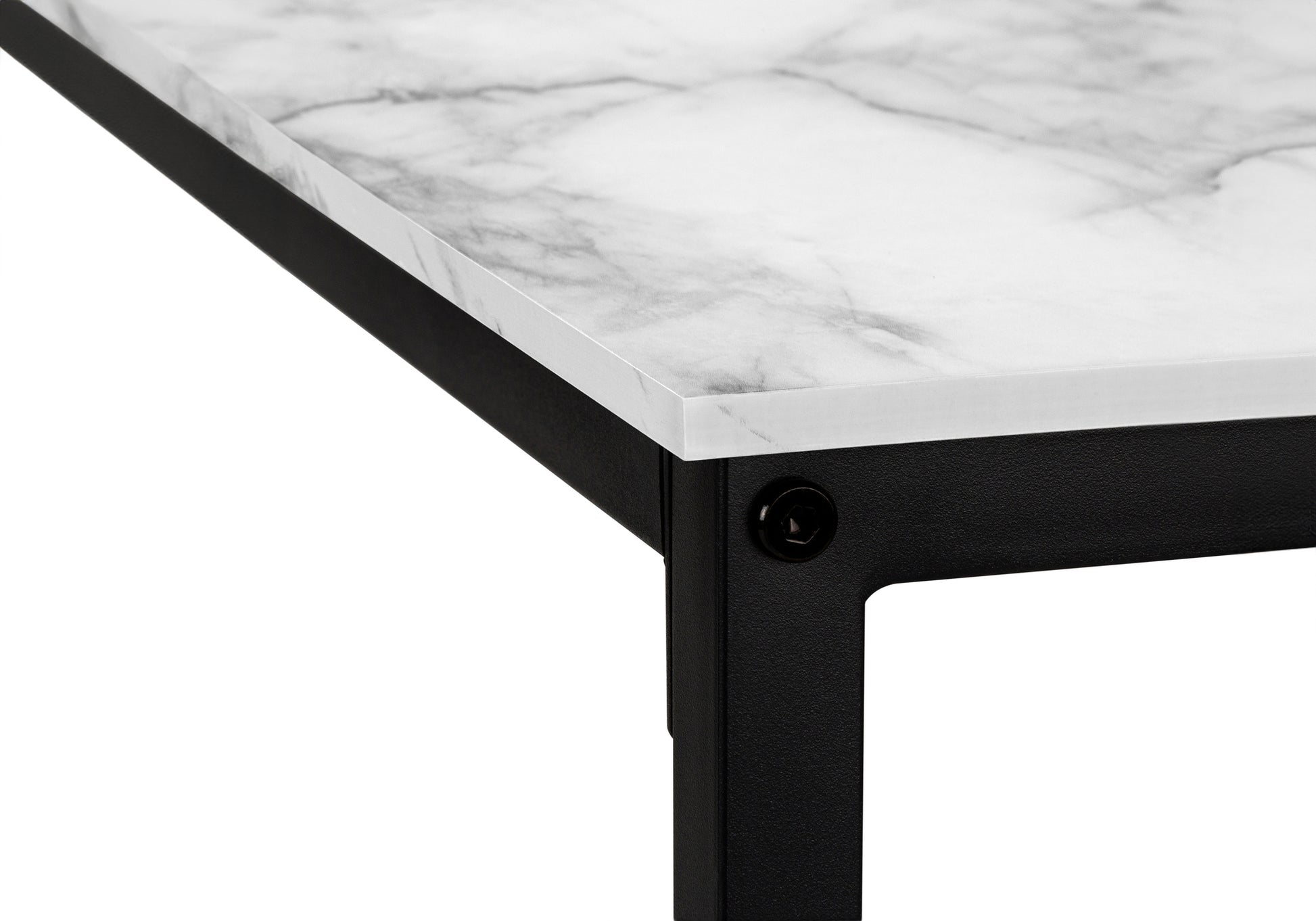 Computer Desk, Home Office, Corner, 58"L, L Shape, Work, Laptop, White Marble Look Laminate, Black Metal, Contemporary, Modern White Particle Board