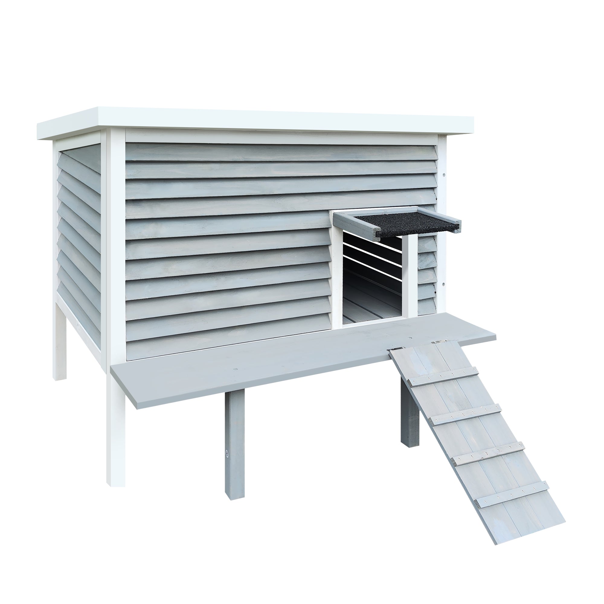 Cat House For Outside Cats,Cat Shelter For Feral Cats With Escape Door,Porch Deck Gray Wood