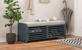 Distressed Shutter Storage Bench With Acacia Veneer For Retro Charm For Living Room, Entryway Navy Navy Mdf