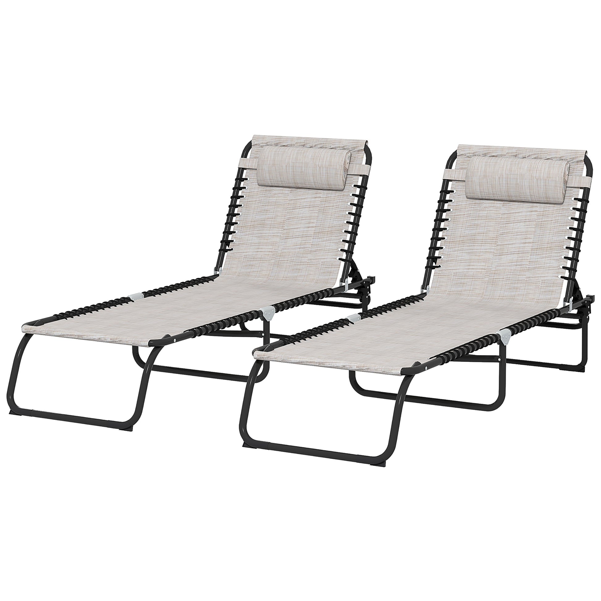 Outsunny Folding Chaise Lounge Pool Chair Set Of 2, Patio Sun Tanning Chair, Outdoor Lounge Chair With 4 Position Reclining Back,Mesh Seat For Beach, Yard, Patio, Cream Cream White Steel