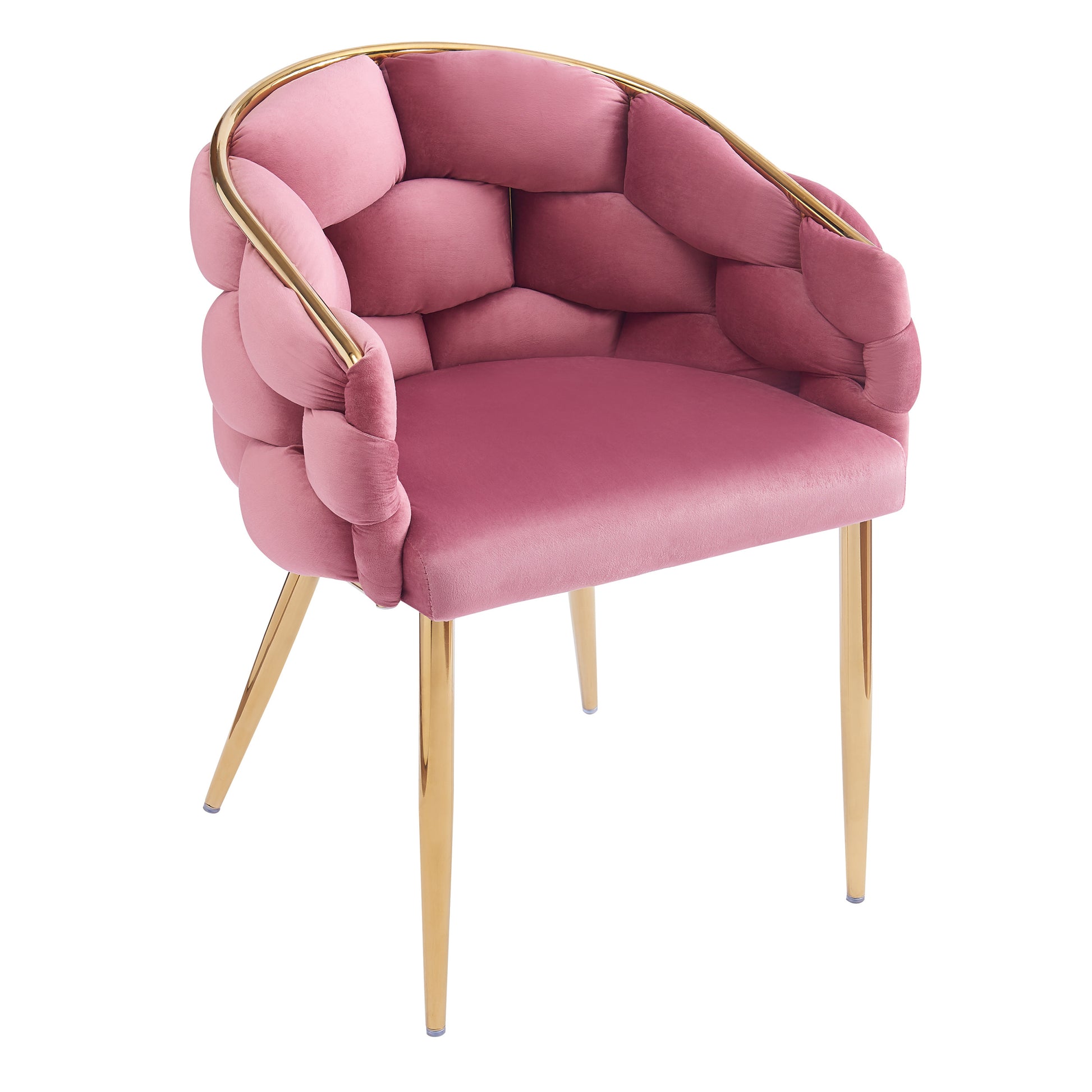 Luxury Handmade Accent Chair With Gold Legs, Modern Velvet Armchair For Living Room And Bedroom Pink Foam Velvet