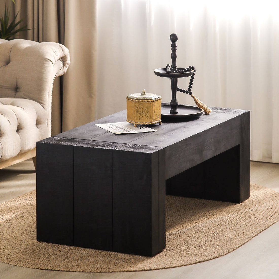 Living Room Wood Table, Versatile Table ,Black Wood Coffee Table,Modern Black Solid Wood Coffee Table Black,Wood Primary Living Space Antique,Rustic Rectangular Coffee & End Tables Powder Coated Rectangular Wood