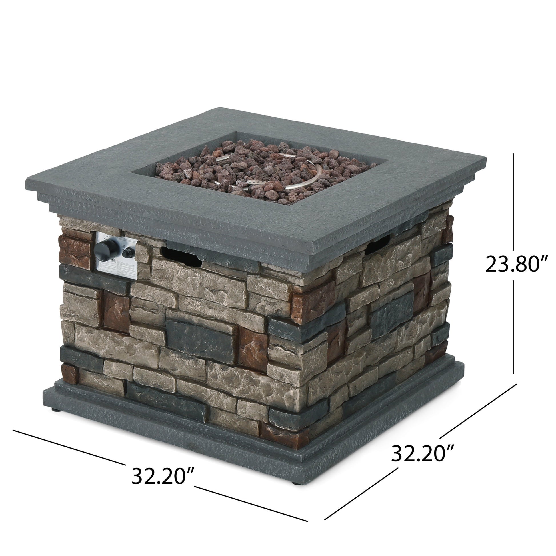 32" Stone Square Mgo Fire Pit 40000 Btu Stone Gray Magnesium Oxide