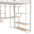 Full Size Metal Loft Bed With Storage Staircase And Small Wardrobe, Built In Desk And Storage Shelves, White Full White Metal