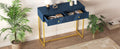 Modern Sleek Console Table Two Drawers With Stripe Design For Living Room And Entryway Navy Navy Mdf