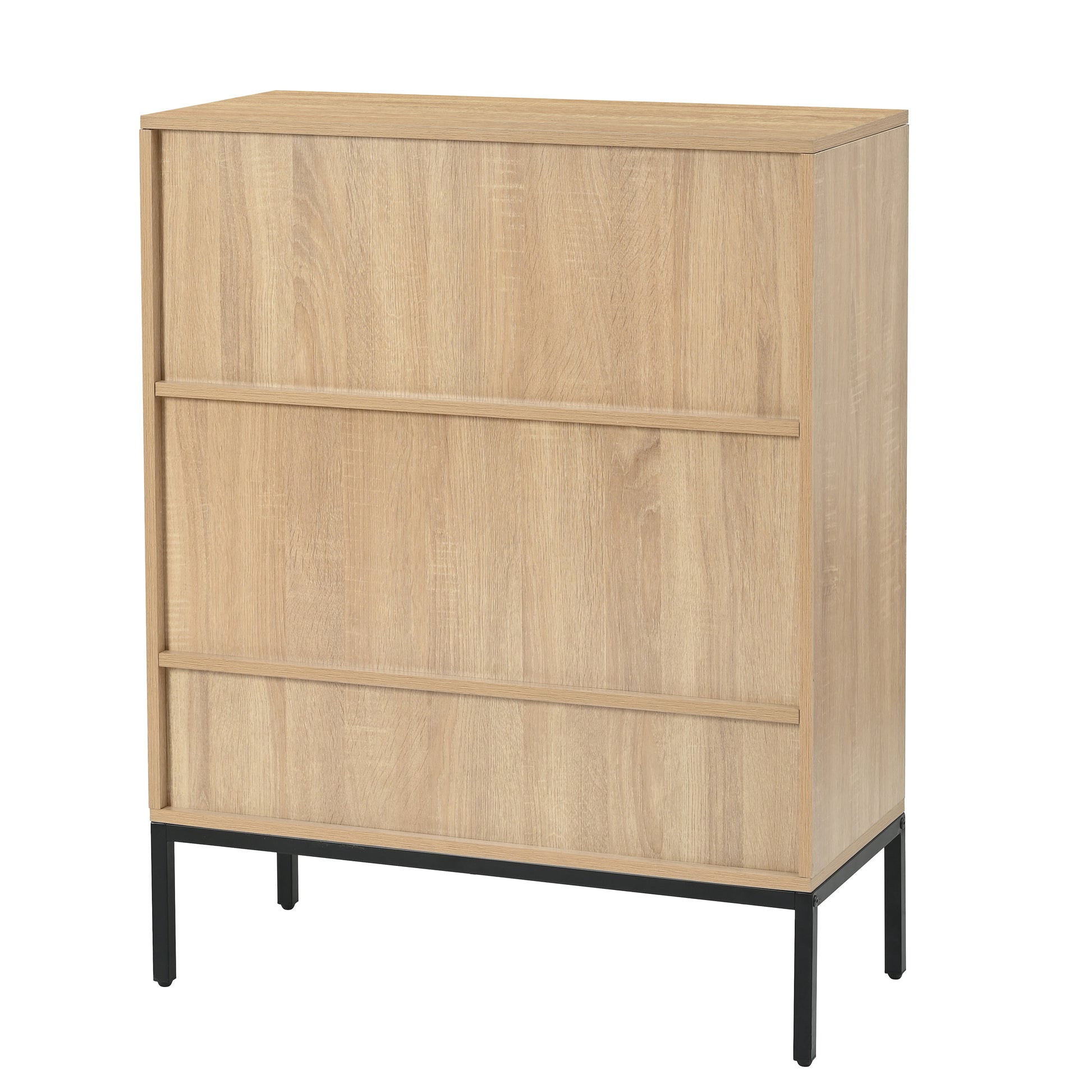 Rattan Shoe Cabinet With Adjustable Shelves, 5 Tier Shoe Storage Cabinet With Doors & Bottom Cubby, Wooden Shoes Rack Organizer For Entryway, Natural Natural Wood Mdf Metal