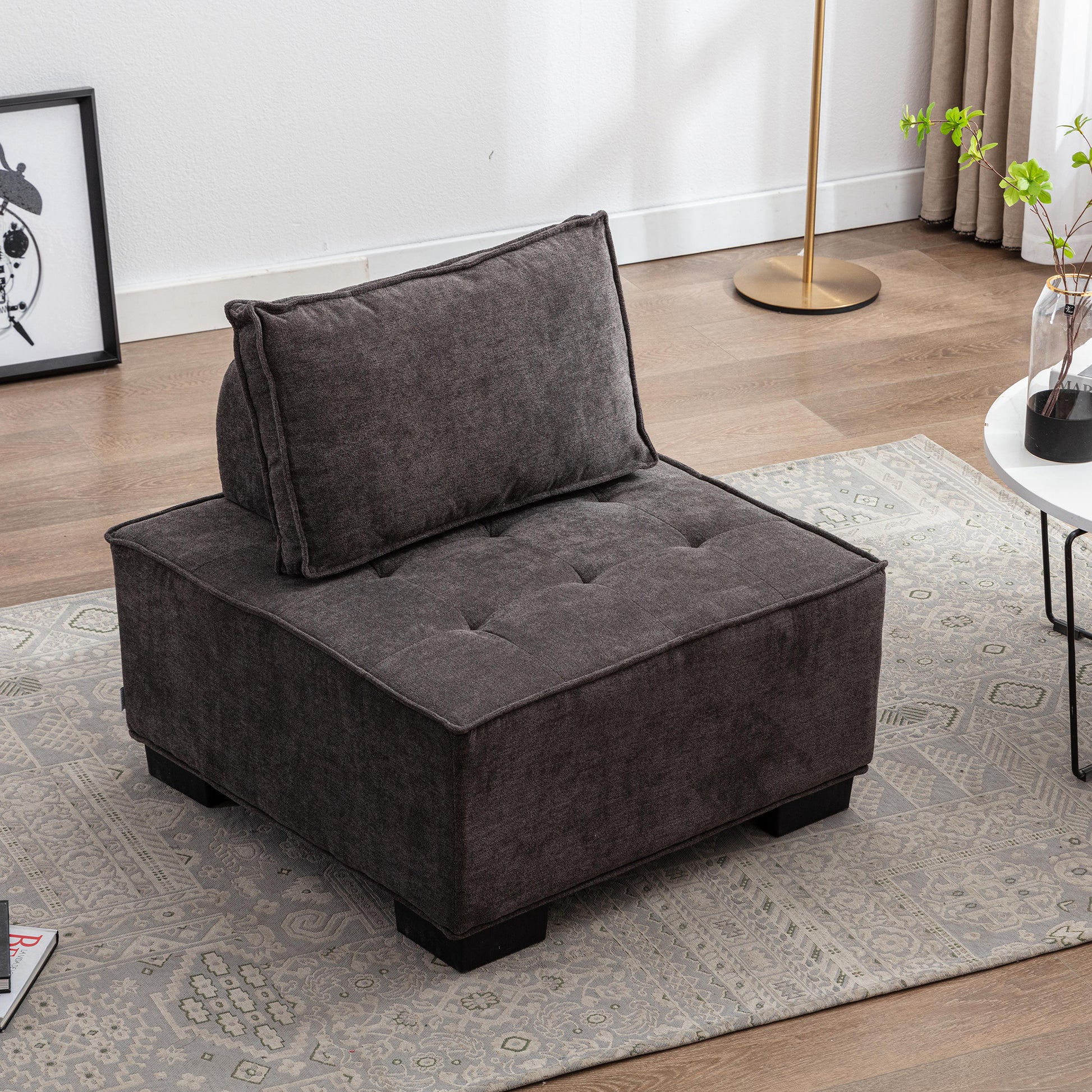 Coolmore Modern Upholstered Chair Leisure Sofa Lazy Sofa Plastic Legs And Pillow Removable Armless Accent Chair For Living Room,Bedroom,Office Grey Linen Grey Foam Linen