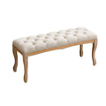 Upholstered Tufted Bench Ottoman ,Dining Bench Bedroom Bench Footrest Stool Accent Bench For Entryway Dining Room Living Room, Cream Beige Solid Wood