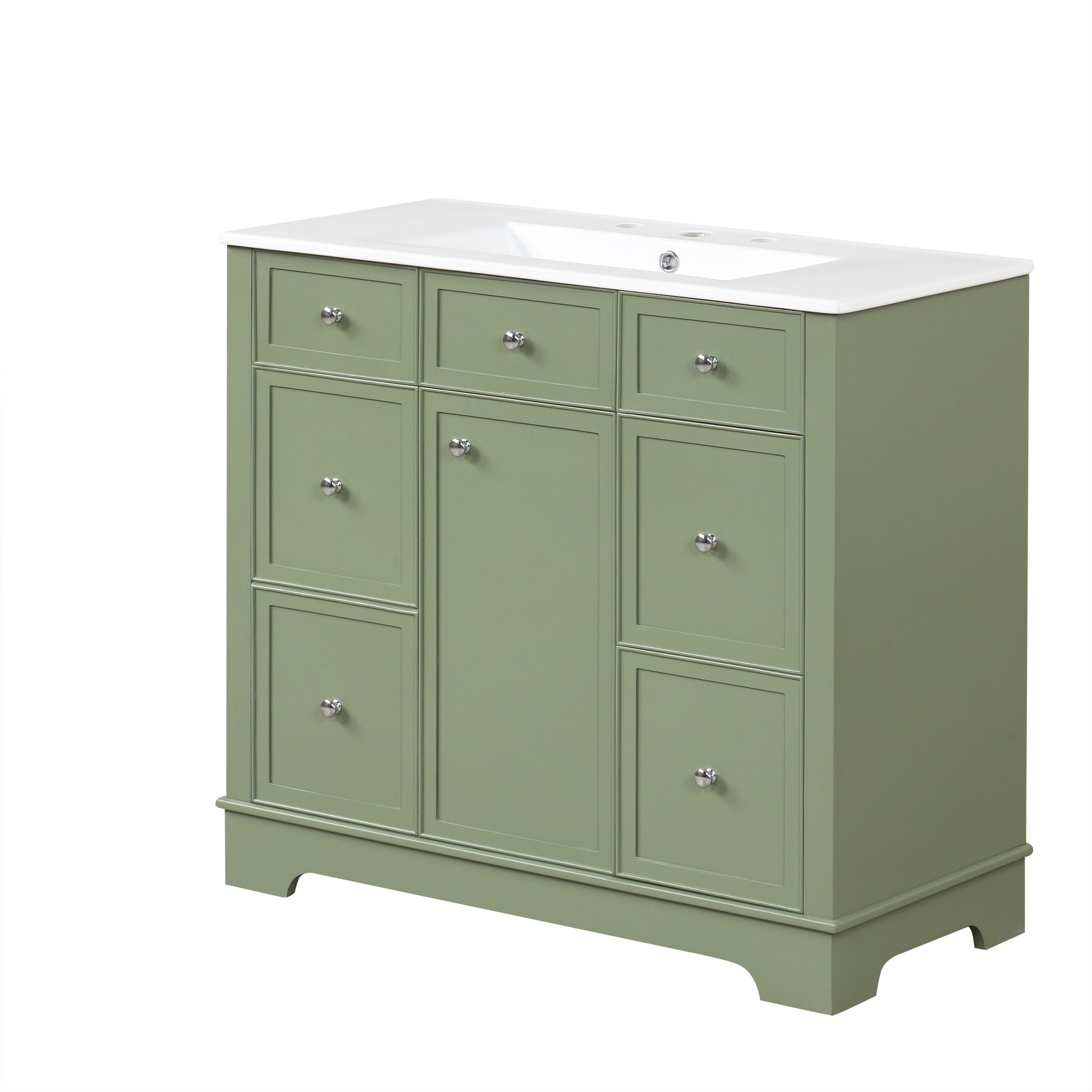 36" Bathroom Vanity With Sink, One Cabinet With Three Drawers And One Flip Drawer, Solid Wood And Mdf Board, Green Green Solid Wood Mdf