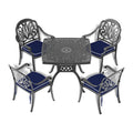 Cushions In Random Colors 5 Piece Set Of Cast Aluminum Patio Furniture With Cushions Yes Dining Set Black Seats 4 Rust Resistant Frame Water Resistant Cushion Garden & Outdoor Complete Patio Sets Aluminium