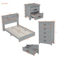4 Pieces Bedroom Sets Queen Size Vintage Wooden Bed Frame With 2 Nightstands And 1 Dresser,Light Gray Box Spring Not Required Queen Light Gray 4 Piece Set American Traditional Solid Wood Mdf