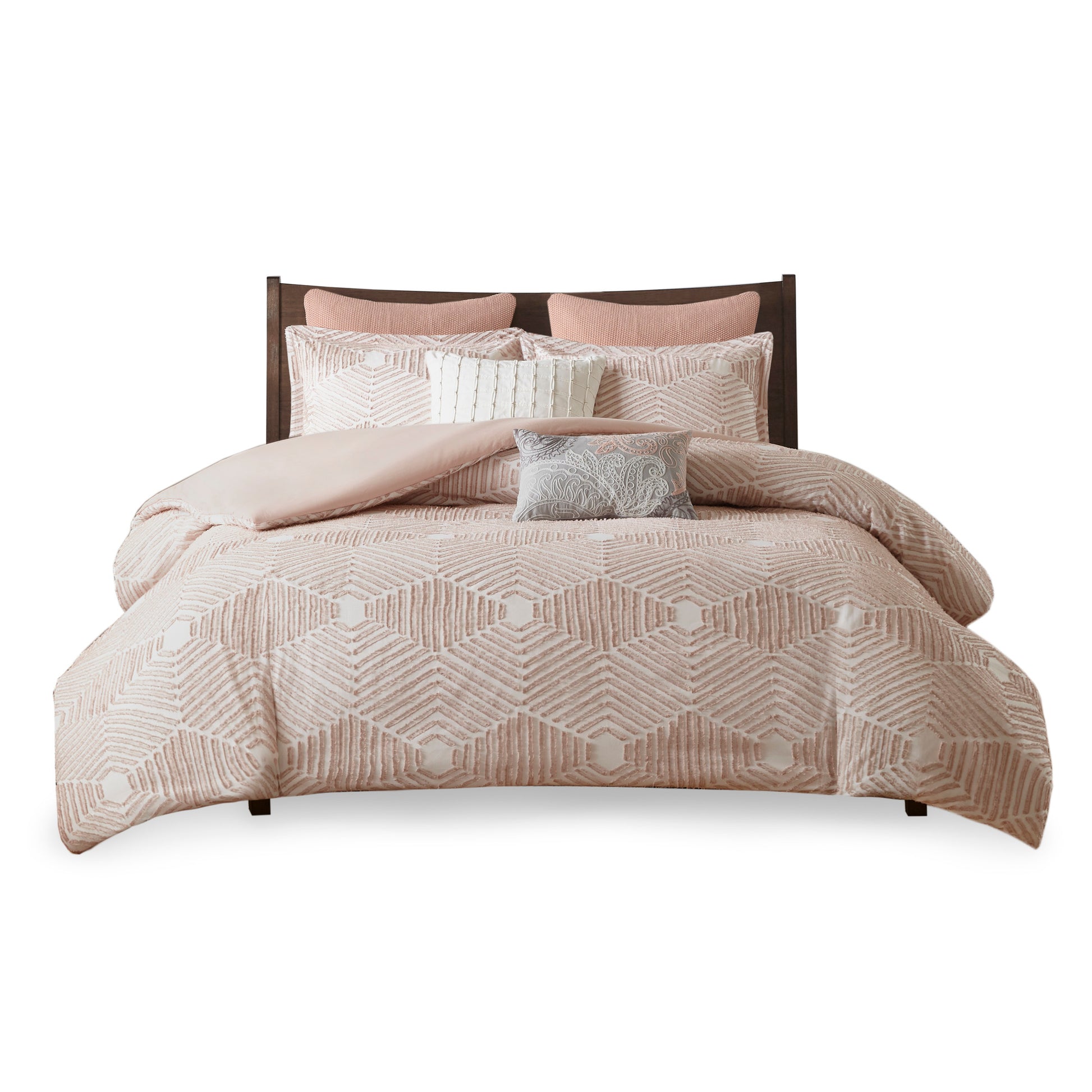 Cotton Jacquard Comforter Set Blush Full Queen Queen Blush Cotton