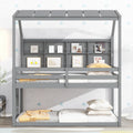 Twin House Loft Bed With Guardrails, Semi Enclosed Roof, Bedside Shelves And Ladder, Grey Twin Gray Bedroom American Design Pine Pine