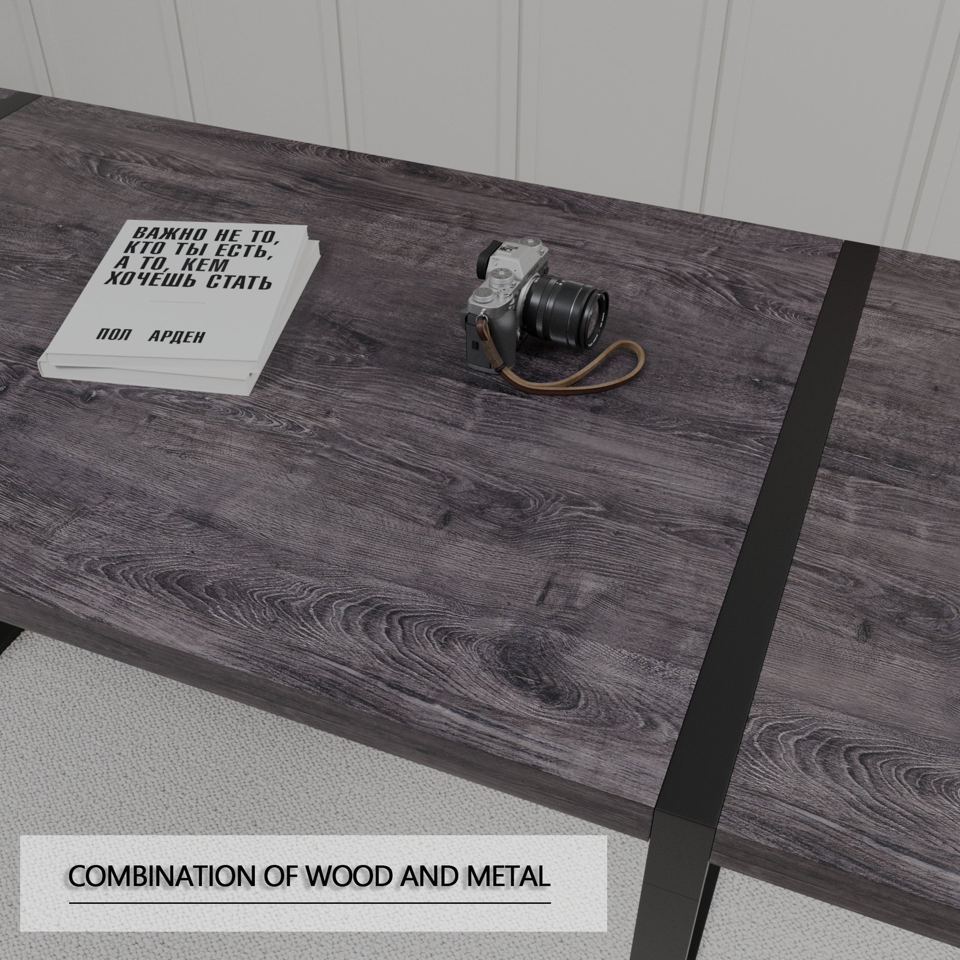 59 "Rural Industrial Rectangular Mdf Black Dining Table, 4 6 People, 1.5" Thick Engineering Wood Tabletop And Black Rectangular Metal Legs, Used For Writing Desk, Kitchen, Terrace, Dining Room Black Kitchen Mdf