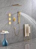 Wall Mounted Shower System In Brushed Gold With Shower Head, Handheld Shower, 3 Body Jets Brushed Gold Modern Brass Brass