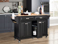 Kitchen Island With Rubber Wood Countertop, Kitchen Cart On 5 Wheels With Storage Cabinet And 2 Top Drawers And A Center Double Layered Storage Drawer For Dinning Room, Black Black Dining Room Rectangular Rubberwood Solid Wood Mdf Large 56 In