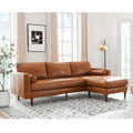 Mid Century Tufted Leather Sectional With Reversible Chaise Cognac Leather 3 Seat