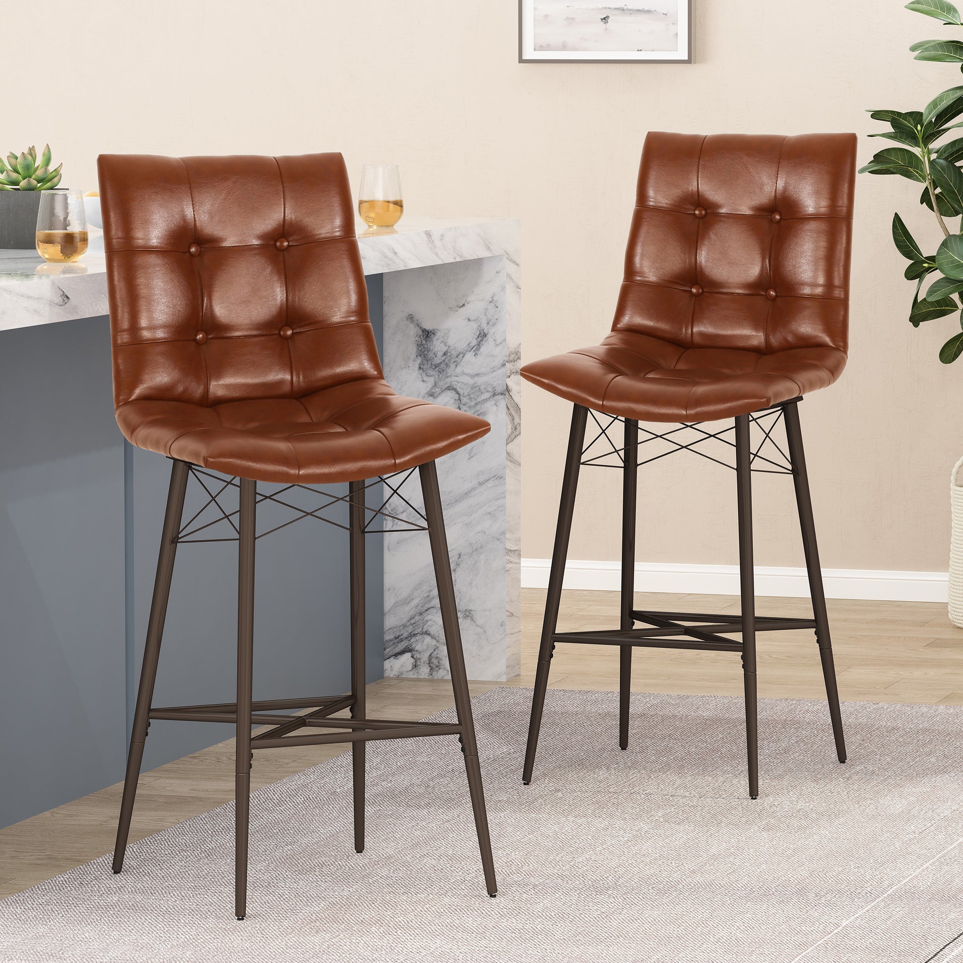 Bar Stool Light Brown Pu