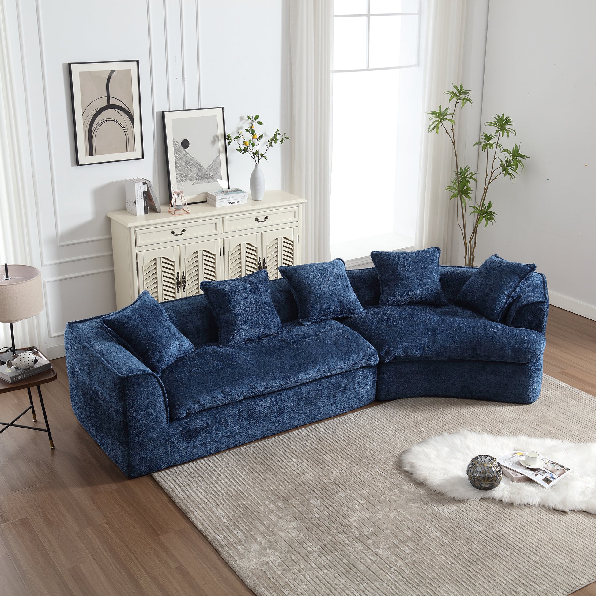 Coolmore Boucle Sofa 3 Seater For Living Room Oversized Comfy Sofa Unique Double Seat And Corner Construction For Apartment, Office Left Hand Facing Navy Navy Primary Living Space Foam Boucle 3 Seat