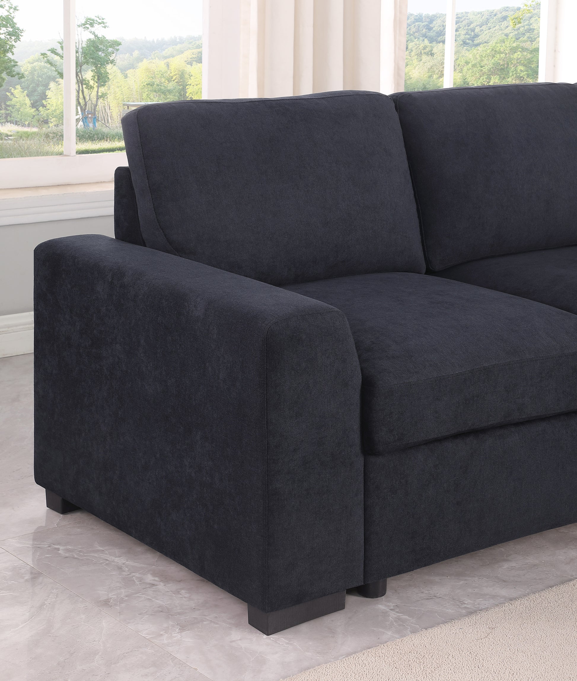 Selene Ii 117.5"W Dark Gray Woven Fabric Sleeper Sectional Sofa With Right Facing Storage Chaise Dark Gray Fabric 6 Seat